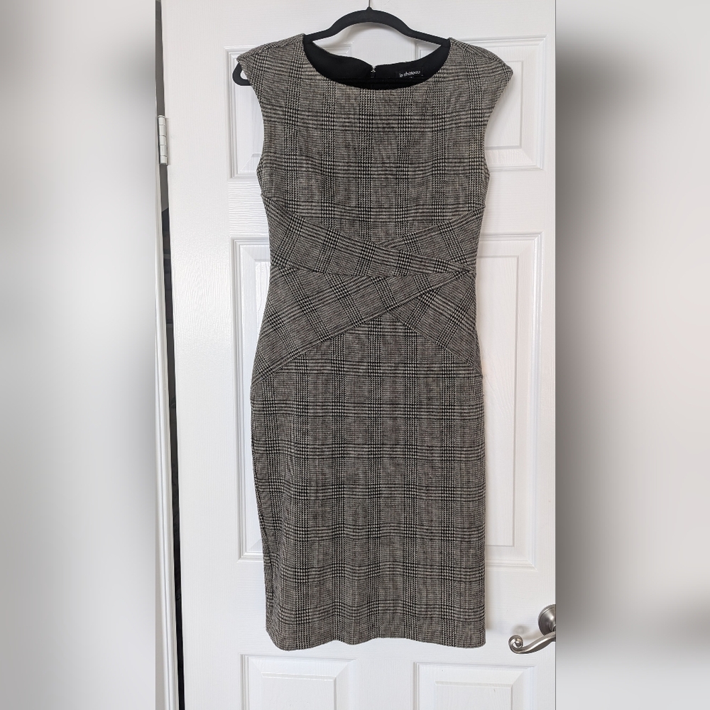 Le Chateau Brown and Gray Plaid Wool Blend Dress